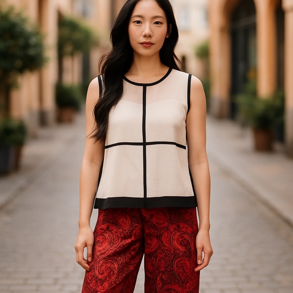 Narciso Rodriguez for Design Nation Tops - Narciso Rodriguez Design Nation Sheer Window Pane Panel Blouse Sz M